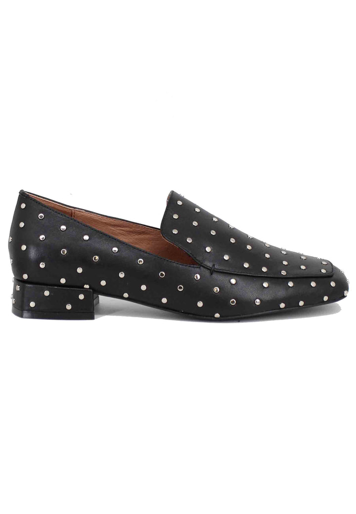 Spatarella Mocassini donna in pelle nera con borchie argento Lillian Consegna Veloce