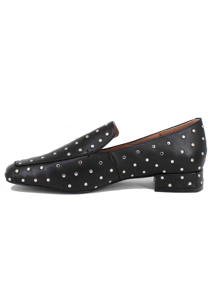 Spatarella Mocassini donna in pelle nera con borchie argento Lillian Consegna Veloce