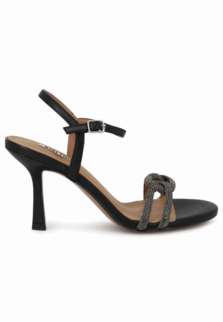 Spatarella Sandali donna Katia in pelle nera tacco alto con strass e cinturino alla caviglia Fino Al -60%