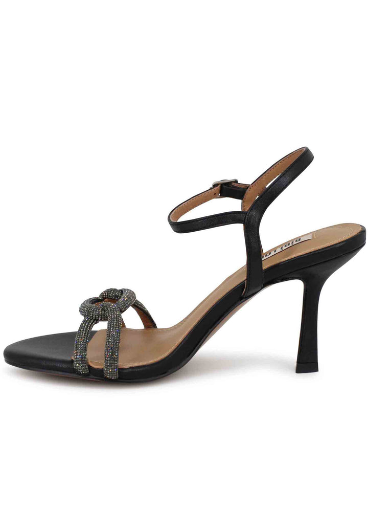 Spatarella Sandali donna Katia in pelle nera tacco alto con strass e cinturino alla caviglia Fino Al -60%