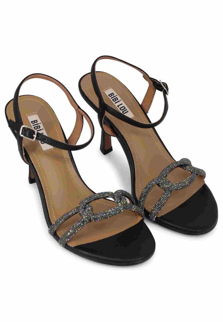 Spatarella Sandali donna Katia in pelle nera tacco alto con strass e cinturino alla caviglia Fino Al -60%
