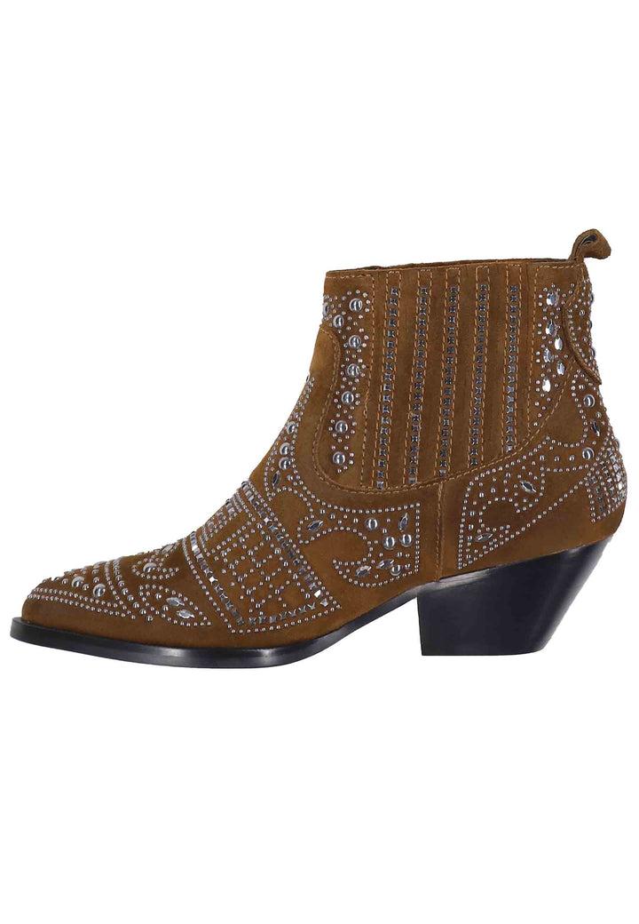 Spatarella Stivaletti texani donna in camoscio cuoio con borchie e tacco basso Soho Novità