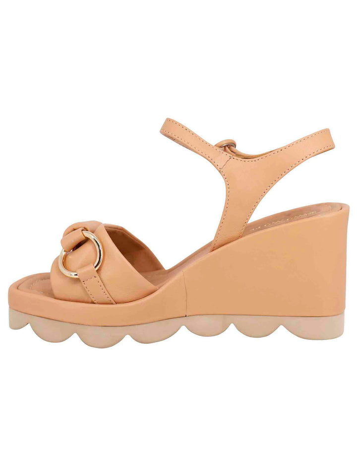Spatarella Sandali donna in pelle beige con zeppa alta e cinturino alla caviglia Outlet