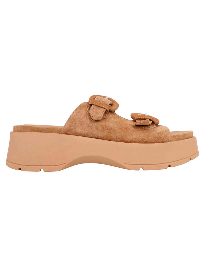 Spatarella Sandali donna in camoscio beige con suola in gomma alta e fibbie Saldi