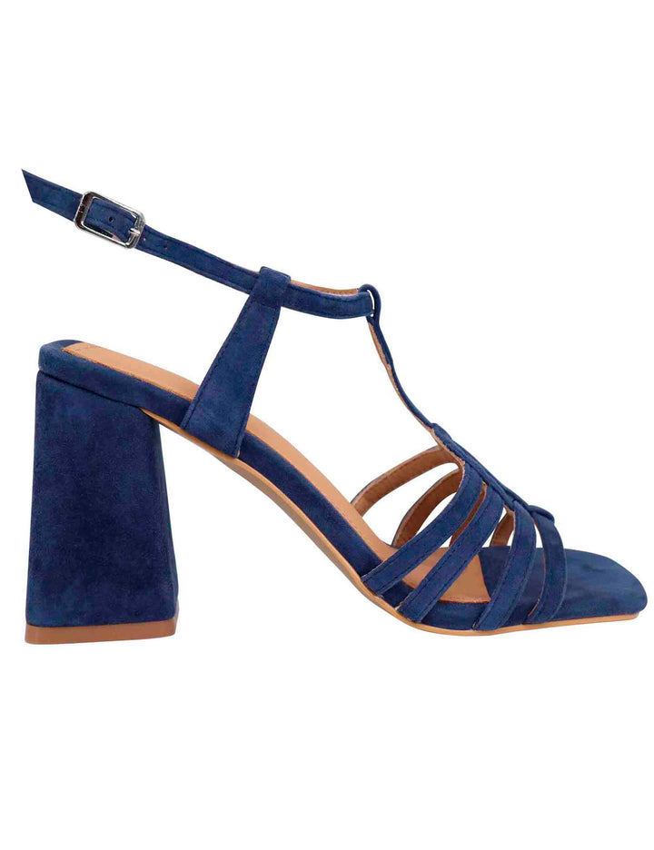 Spatarella Sandali donna in camoscio blu con tacco alto e punta quadra Offerte