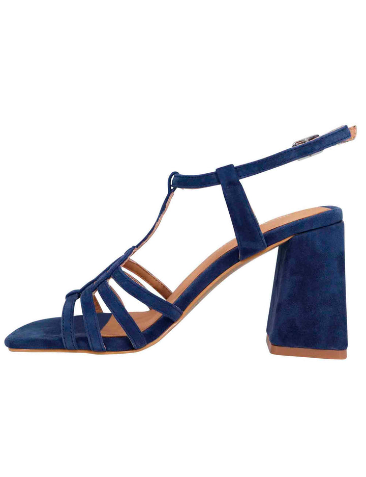 Spatarella Sandali donna in camoscio blu con tacco alto e punta quadra Offerte