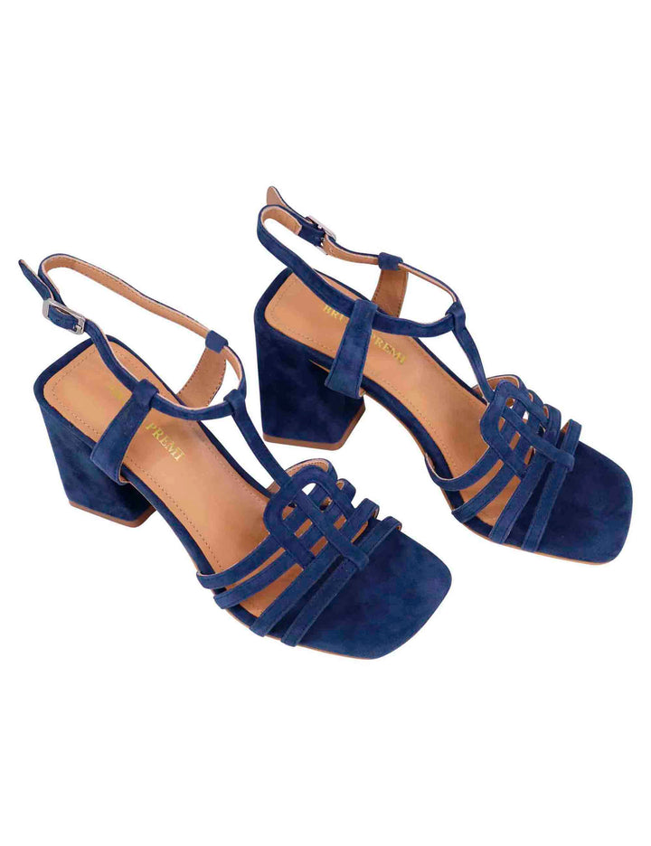 Spatarella Sandali donna in camoscio blu con tacco alto e punta quadra Offerte