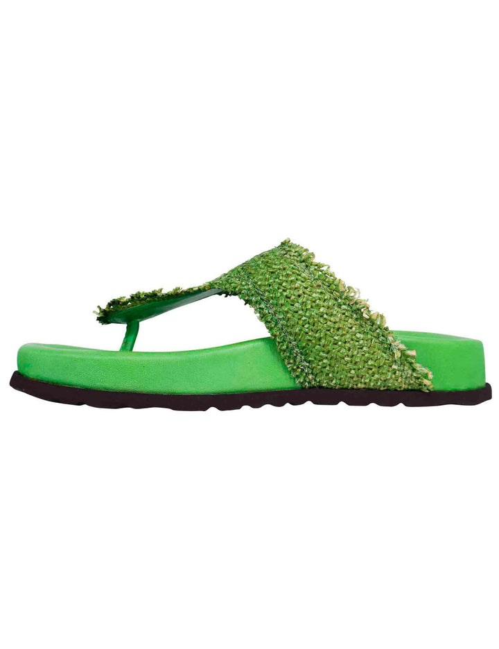 Spatarella Sandali infradito donna in rafia e pelle verde con fussbett alto Vendita Economica