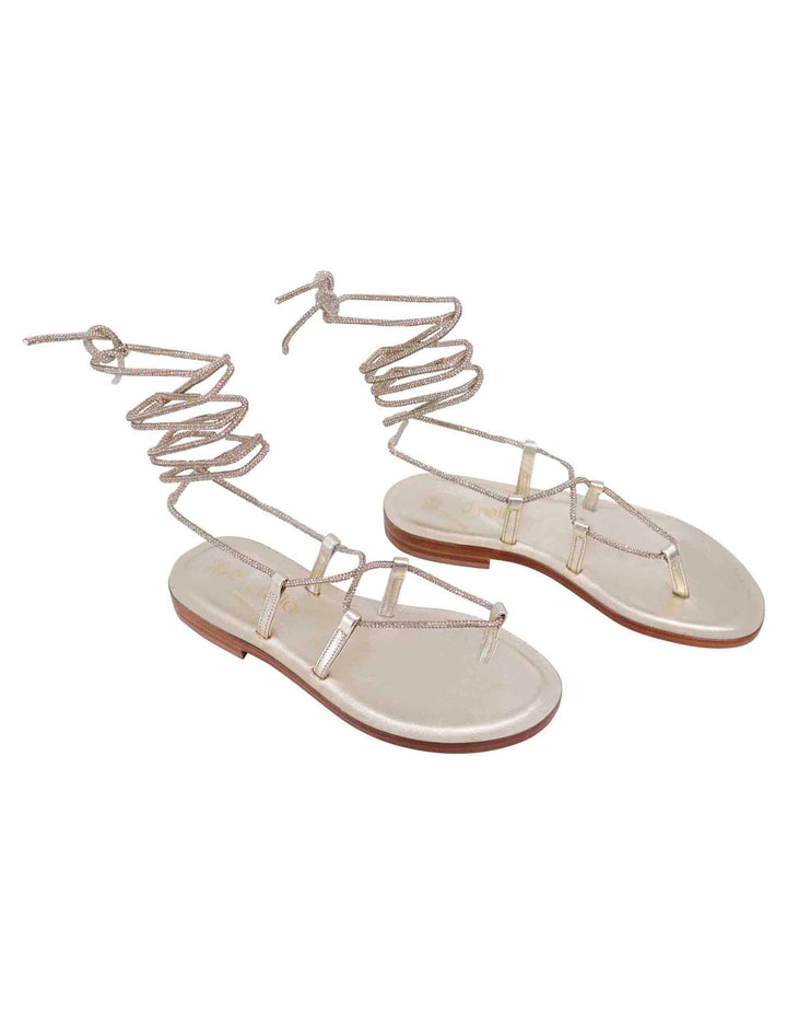 Spatarella Sandali flat infradito donna in strass platino con lacci alla schiava Saldi Di Fabbrica