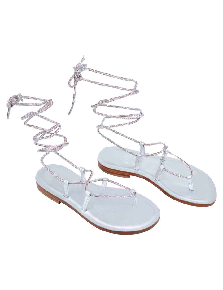 Spatarella Sandali flat infradito donna in strass argento con lacci alla schiava I Più Venduti