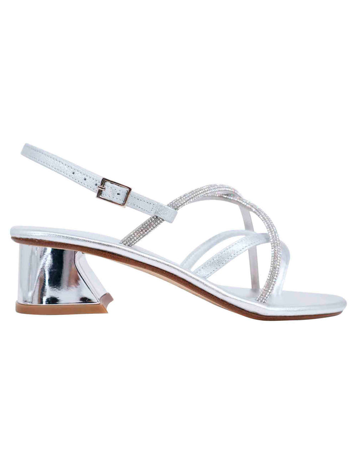 Spatarella Sandali slingback donna in strass argento con tacco gioiello Negozio