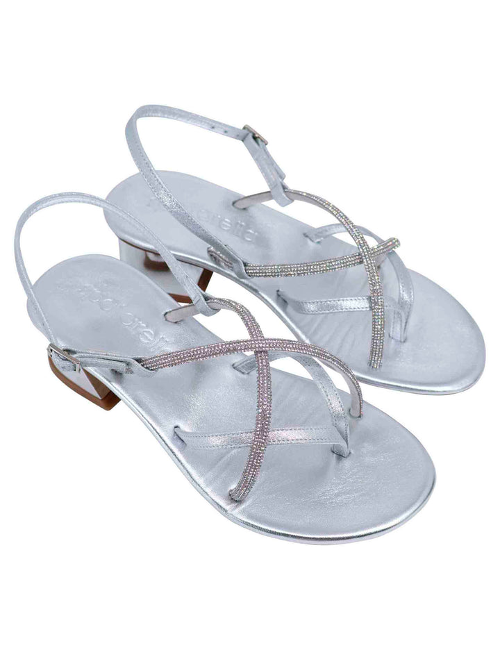 Spatarella Sandali slingback donna in strass argento con tacco gioiello Negozio