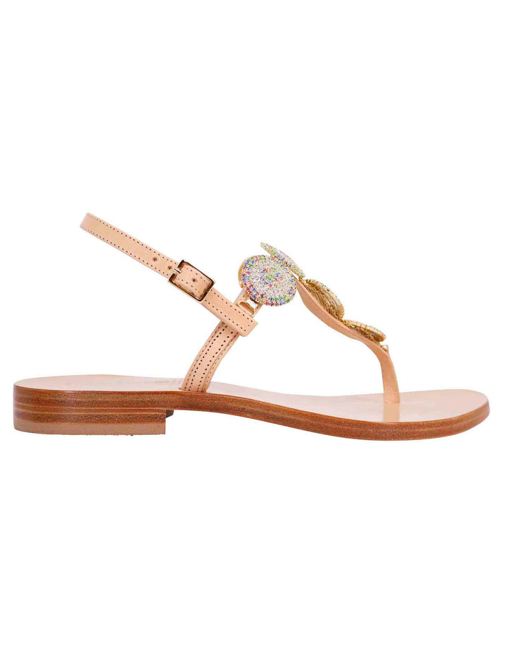 Spatarella Sandali flat slingback donna in pelle naturale con gioiello e suola in cuoio In Saldo
