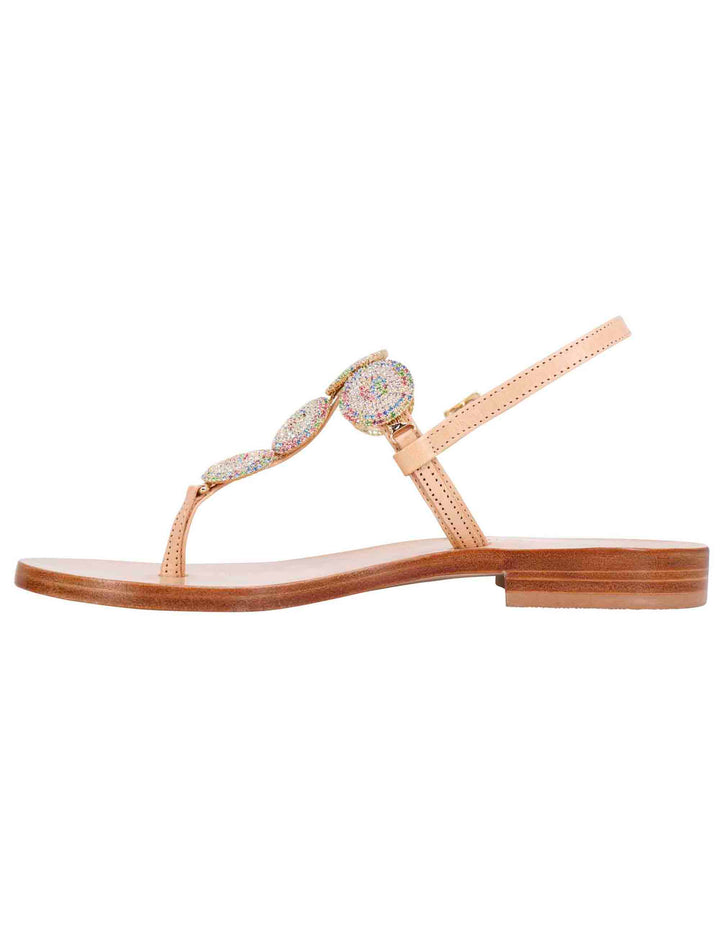 Spatarella Sandali flat slingback donna in pelle naturale con gioiello e suola in cuoio In Saldo