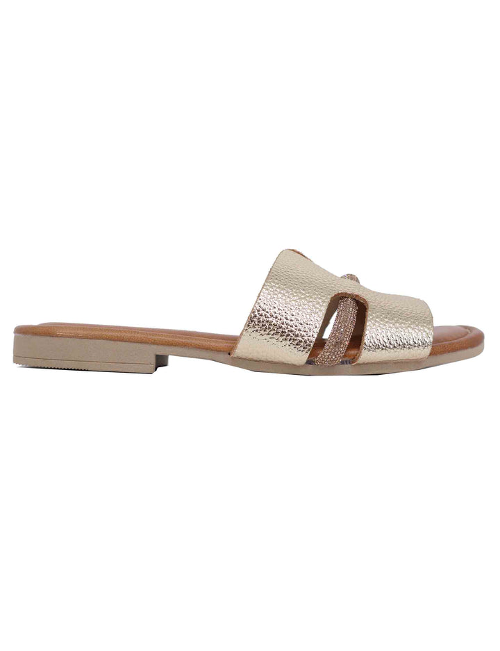Spatarella Sandali flat donna in pelle laminata platino con stass Moda