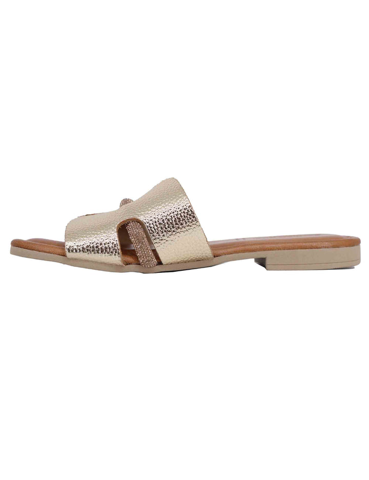 Spatarella Sandali flat donna in pelle laminata platino con stass Moda