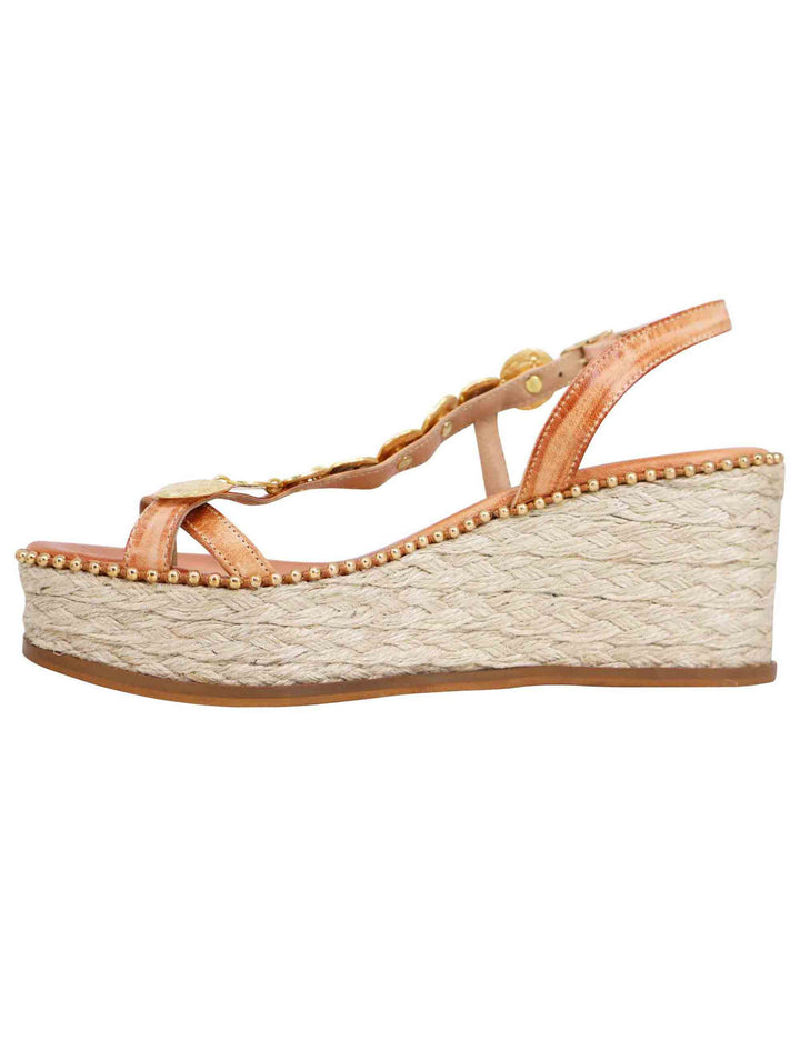Spatarella Sandali infradito donna in pelle naturale con accessori oro e zeppa in corda In Linea