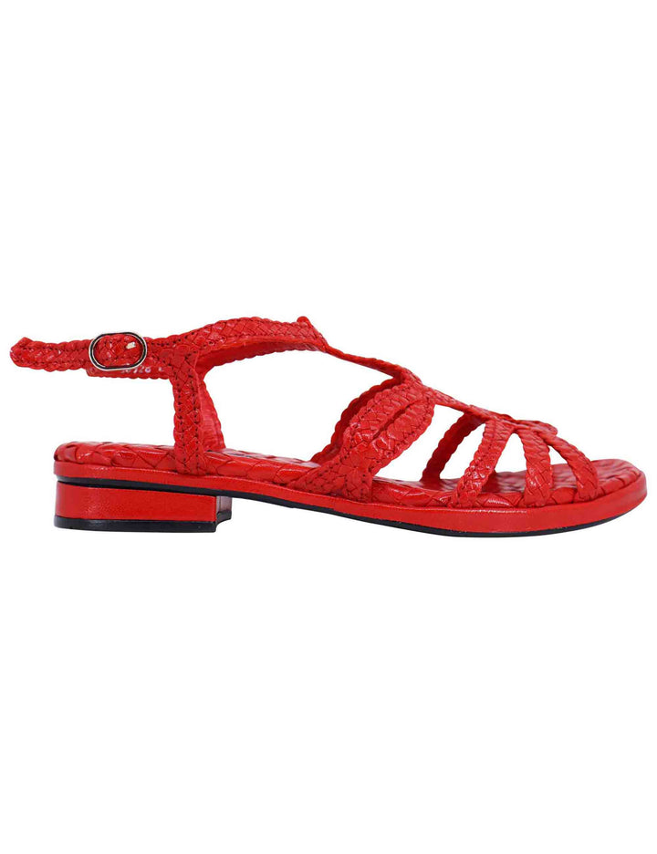 Spatarella Sandali slingback donna in pelle intrecciata rossa con tacco basso Online