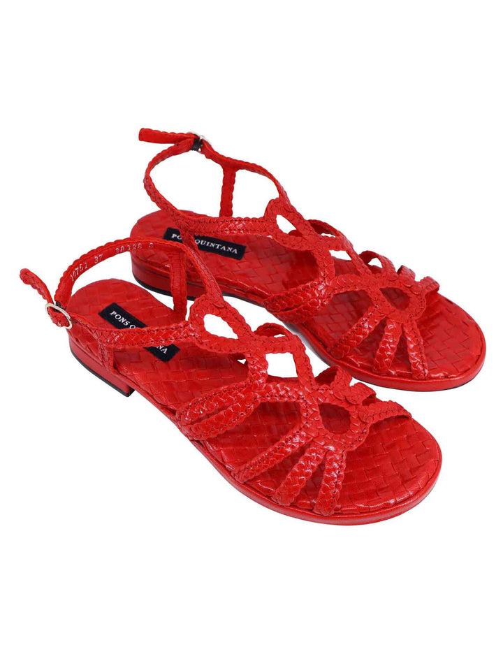 Spatarella Sandali slingback donna in pelle intrecciata rossa con tacco basso Online