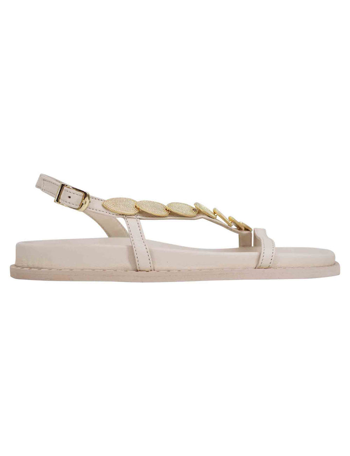 Spatarella Sandali infradito donna slingback in pelle off white con foglie d'oro Outlet