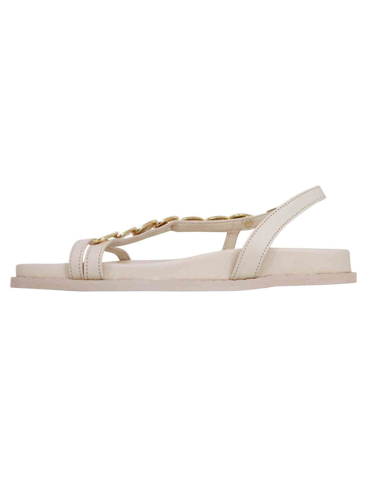 Spatarella Sandali infradito donna slingback in pelle off white con foglie d'oro Outlet