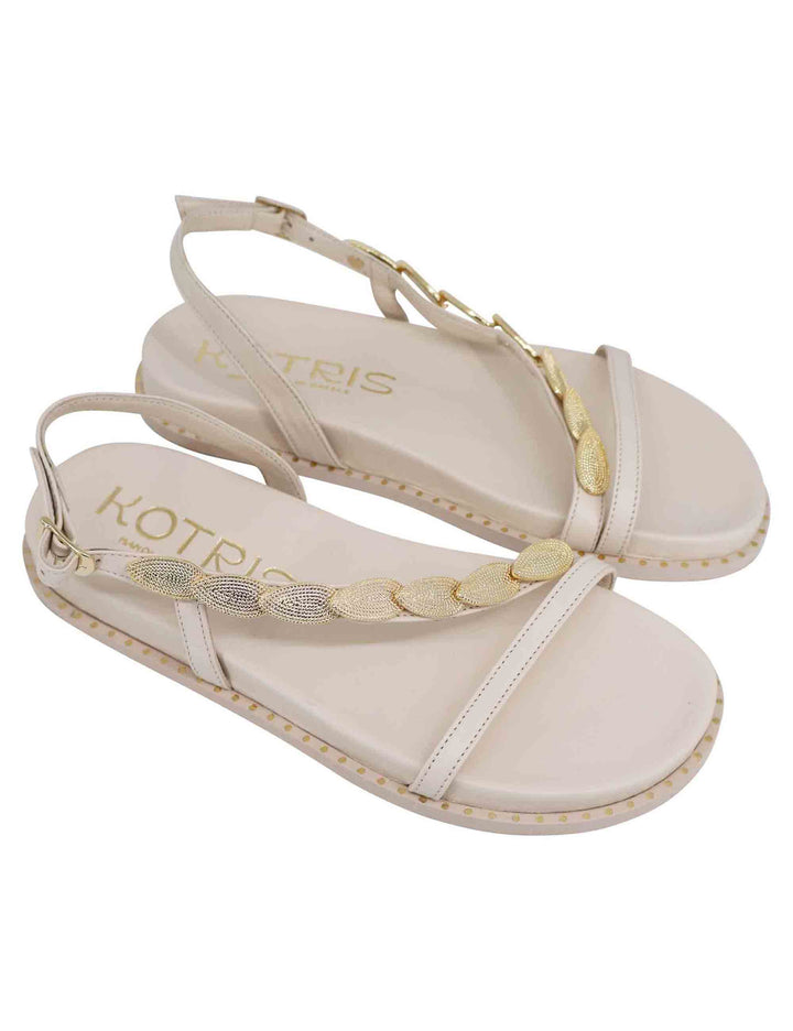Spatarella Sandali infradito donna slingback in pelle off white con foglie d'oro Outlet