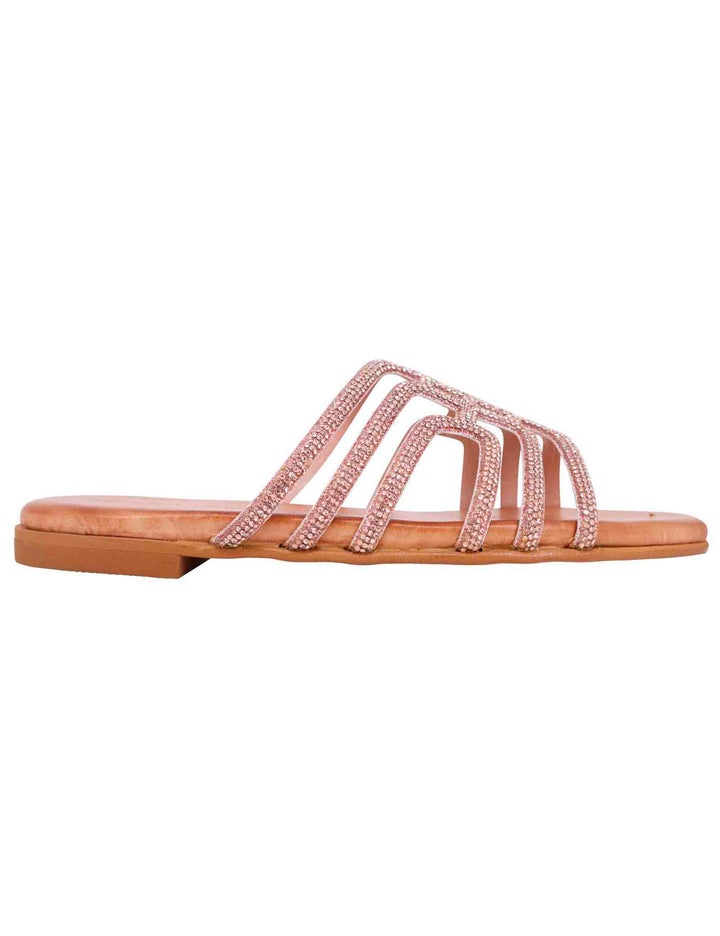 Spatarella Sandali flat donna in strass rosa con sottopiede morbido Saldi