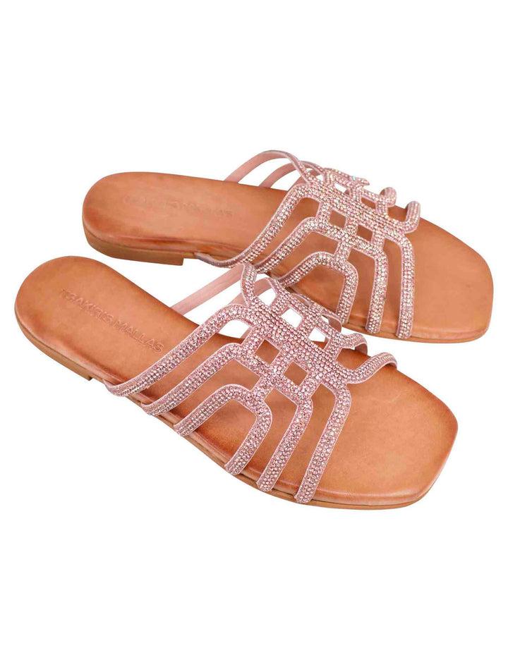 Spatarella Sandali flat donna in strass rosa con sottopiede morbido Saldi