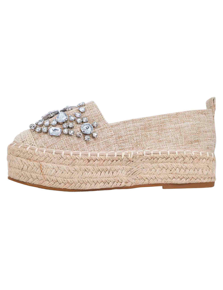 Spatarella Espadrillas donna in tessuto beige con strass e suola alta in corda Offerte