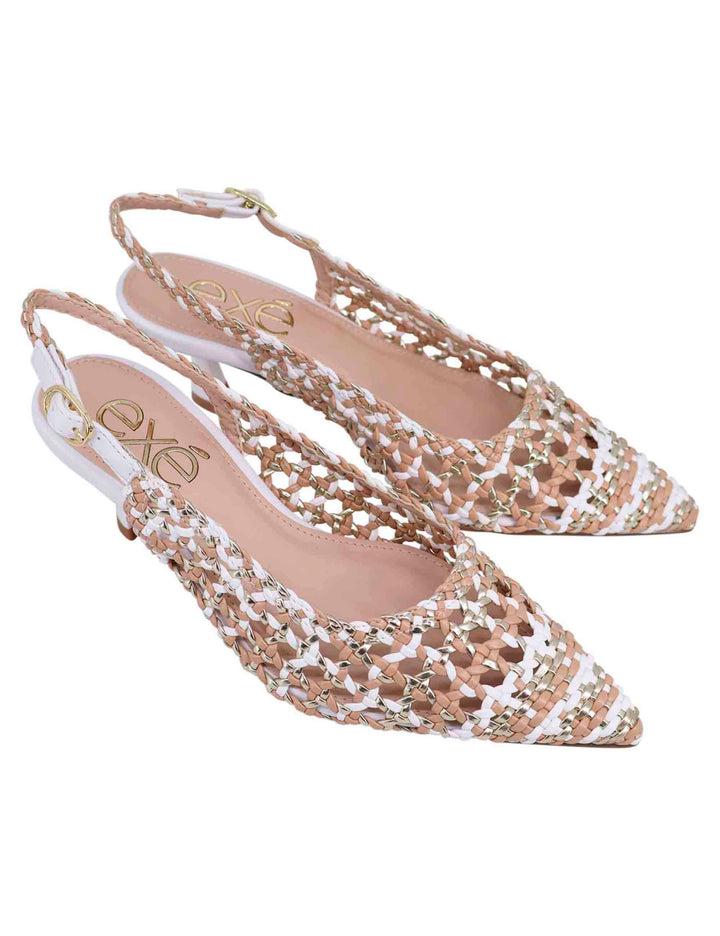 Spatarella Decollete slingback donna in eco pelle laminata bronzo multicolore con tacco bianco Hotsell