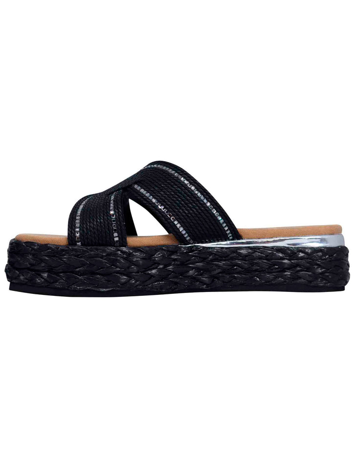 Spatarella Sandali donna in corda nera con rifiniture in argento Vendita Economica