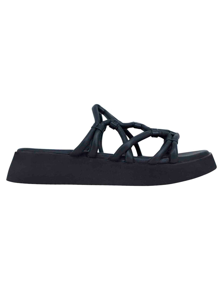 Spatarella Sandali donna in pelle nera con zeppa in gomma I Più Venduti