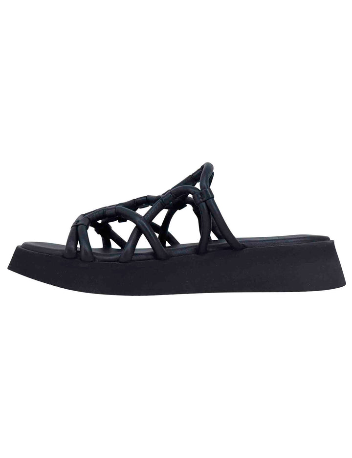 Spatarella Sandali donna in pelle nera con zeppa in gomma I Più Venduti