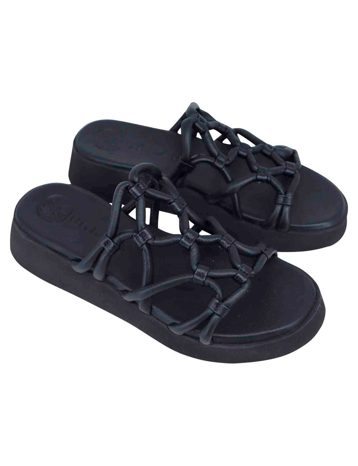 Spatarella Sandali donna in pelle nera con zeppa in gomma I Più Venduti