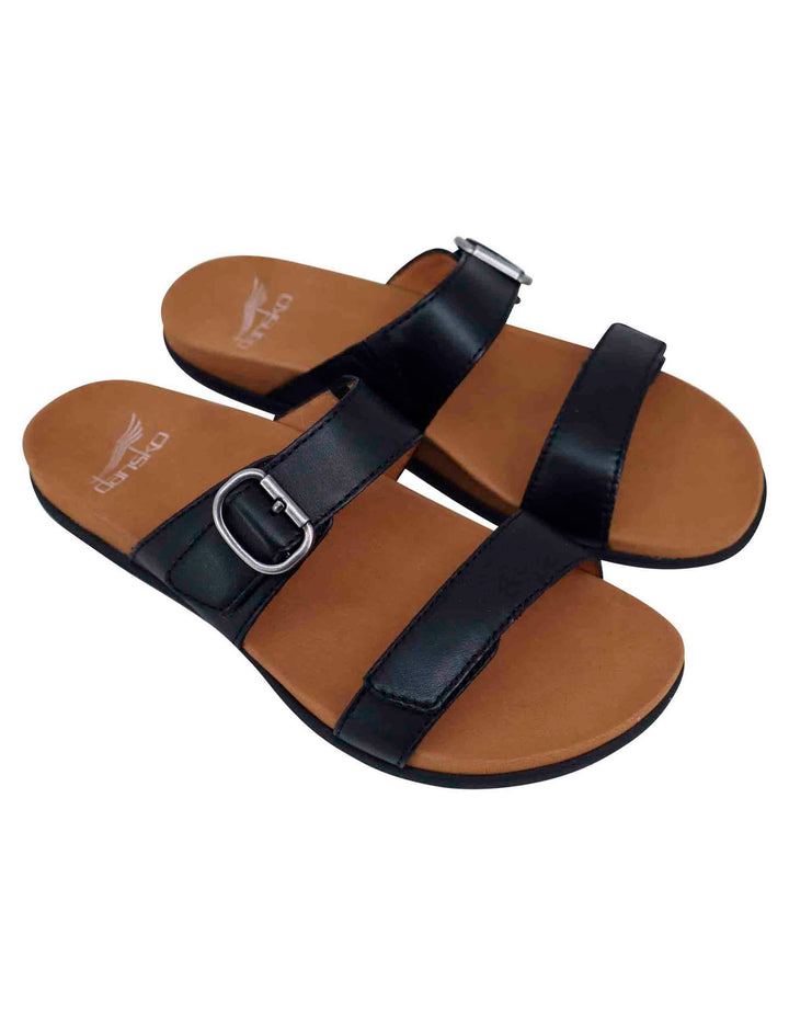 Spatarella Sandali bassi donna in pelle nera con fibbia laterale Negozio