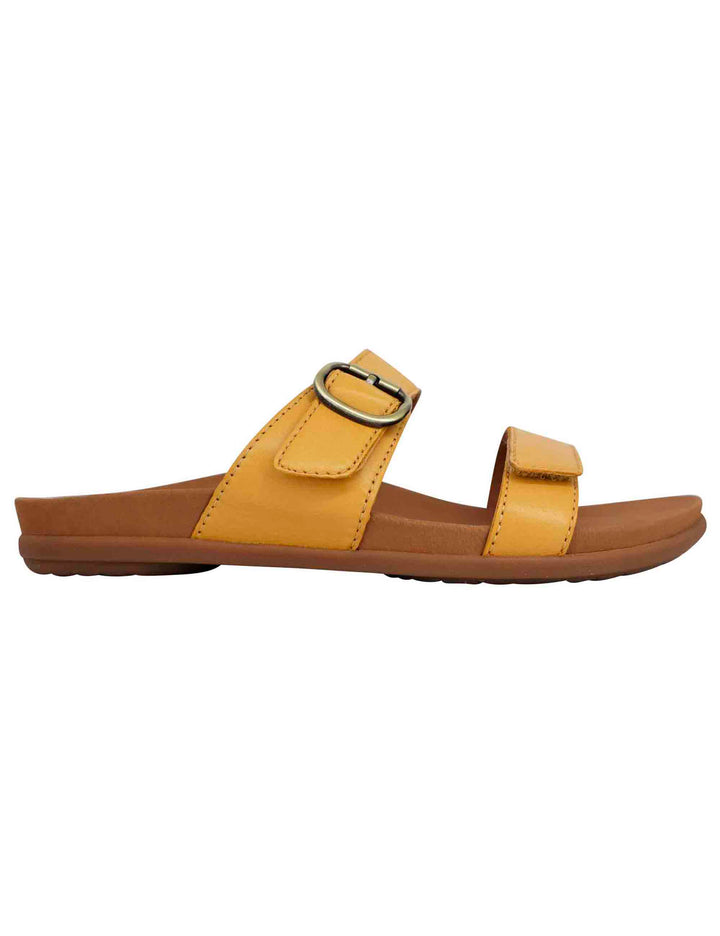Spatarella Sandali bassi donna in pelle gialla con fibbia laterale In Saldo