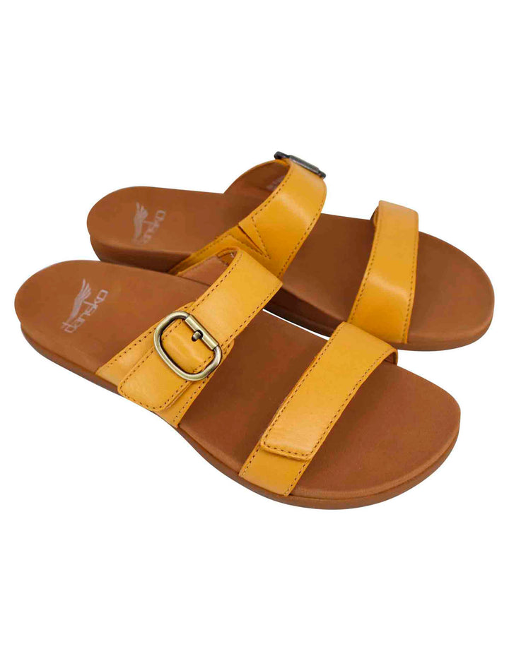 Spatarella Sandali bassi donna in pelle gialla con fibbia laterale In Saldo