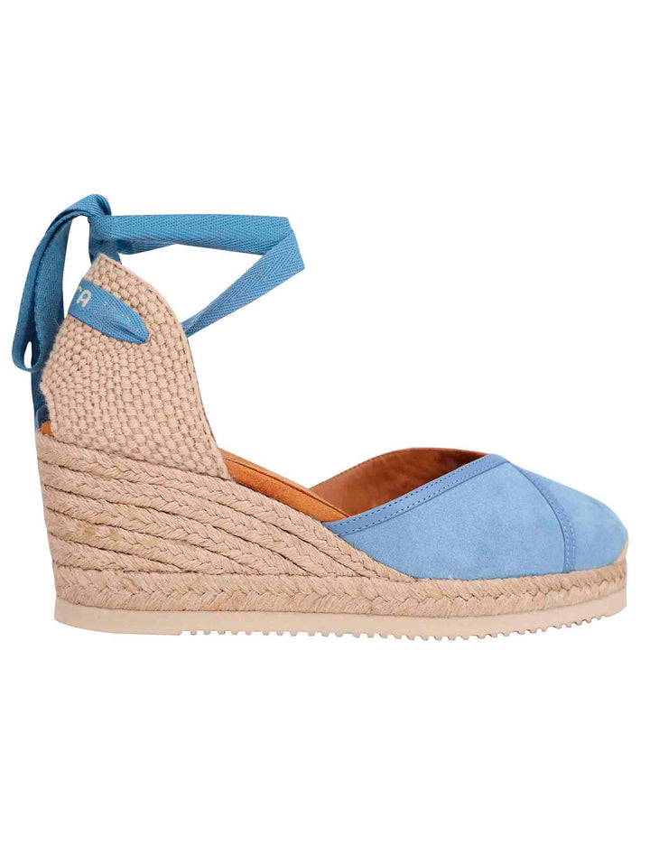 Spatarella Sandali espadrillas donna in camoscio celeste con zeppa in corda Nuova