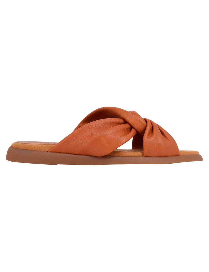 Spatarella Sandali flat donna in pelle cuoio con sottopiede morbido Moda