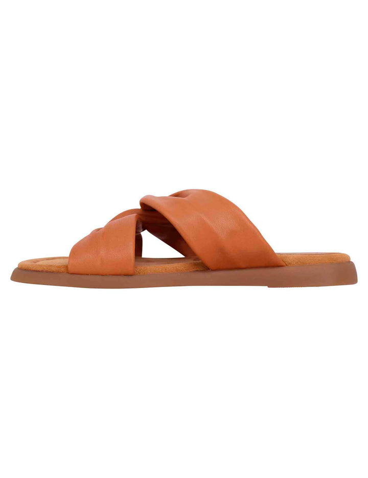 Spatarella Sandali flat donna in pelle cuoio con sottopiede morbido Moda
