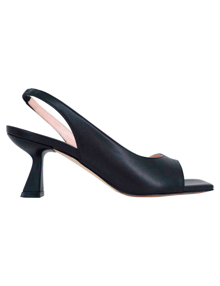 Spatarella Sandali slingback donna in pelle nera con punta quadra Italy