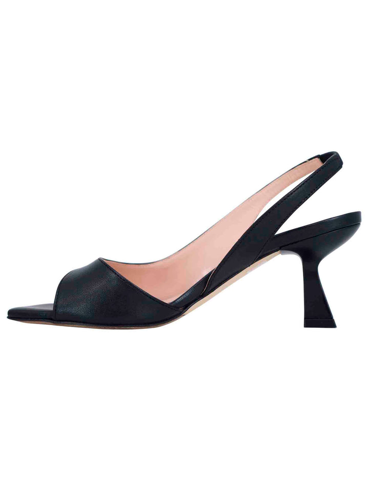 Spatarella Sandali slingback donna in pelle nera con punta quadra Italy
