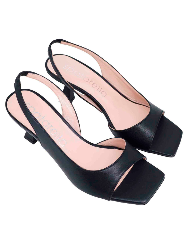 Spatarella Sandali slingback donna in pelle nera con punta quadra Italy