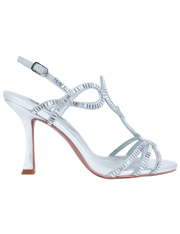 Spatarella Sandali slingback gioiello donna in strass argento con tacco alto Iris Affare Del Giorno