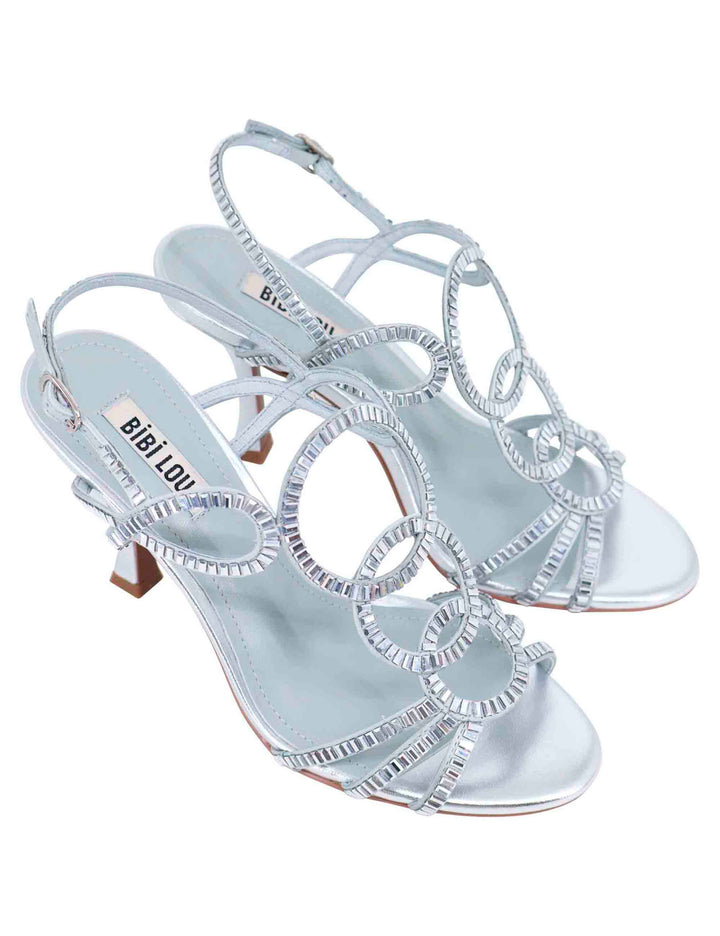 Spatarella Sandali slingback gioiello donna in strass argento con tacco alto Iris Affare Del Giorno