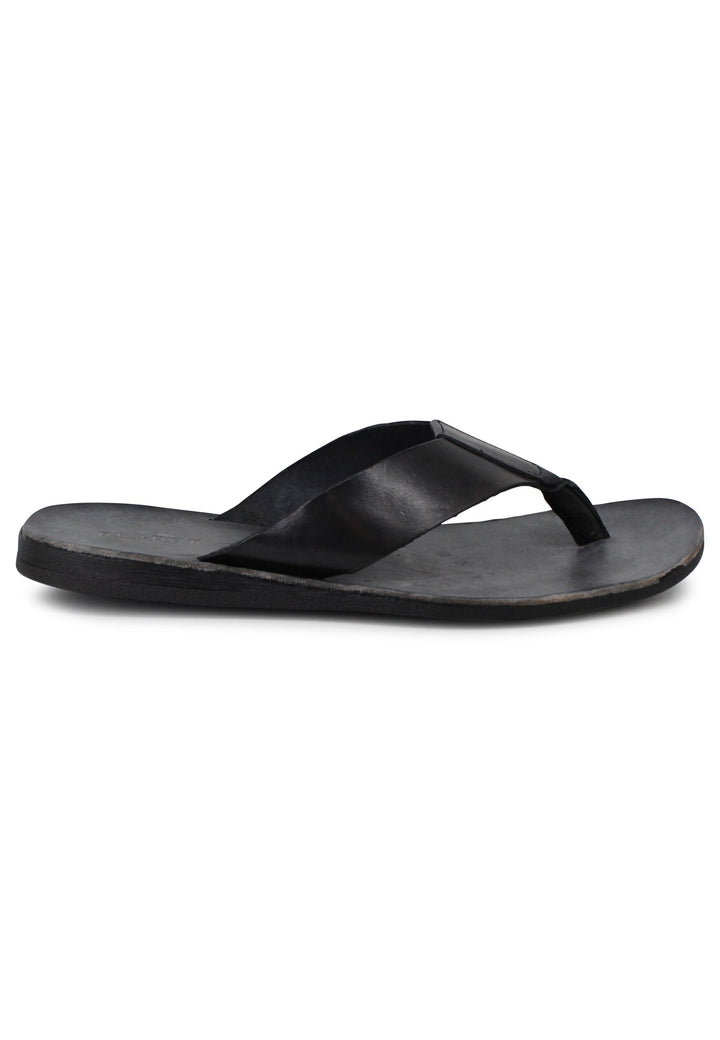 Spatarella Sandali infradito uomo in pelle nera con suola in gomma Promozione