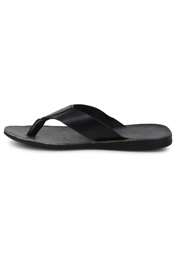 Spatarella Sandali infradito uomo in pelle nera con suola in gomma Promozione