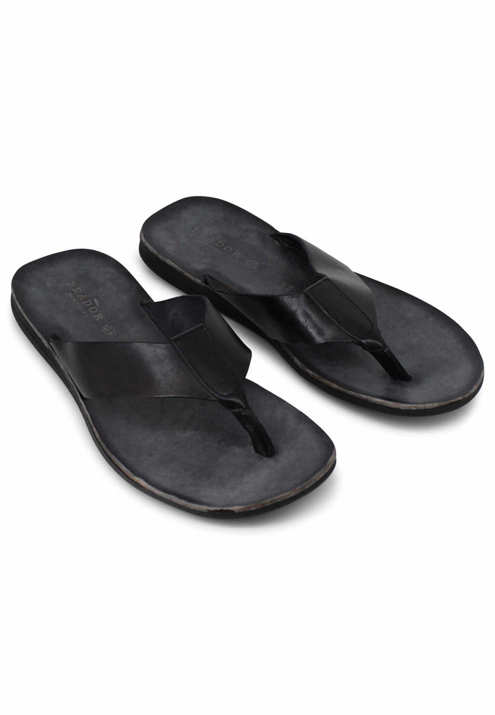 Spatarella Sandali infradito uomo in pelle nera con suola in gomma Promozione