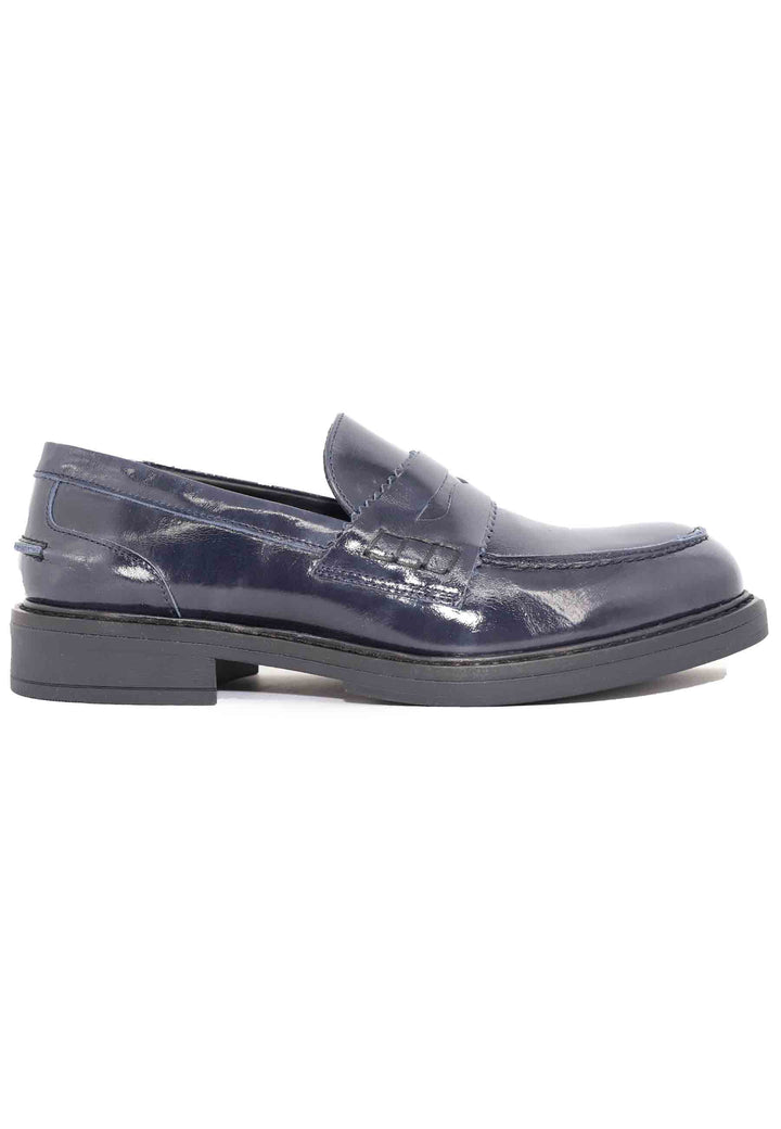 Spatarella Mocassini donna in pelle lucida blu con suola in gomma Shopping Online