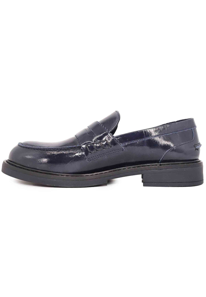 Spatarella Mocassini donna in pelle lucida blu con suola in gomma Shopping Online